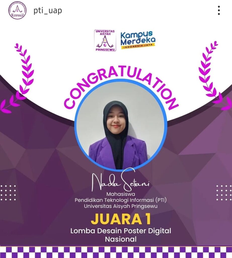 Mahasiswa PTI Universitas Aisyah Pringsewu Raih Juara 1 Lomba Desain Poster Digital di UNUHA